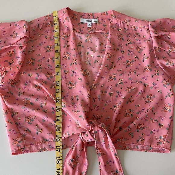Color Me Courtney 8 Ellie Top Crop Pink Floral Tie Front Flutter Feminine Fairy - Picture 10 of 11